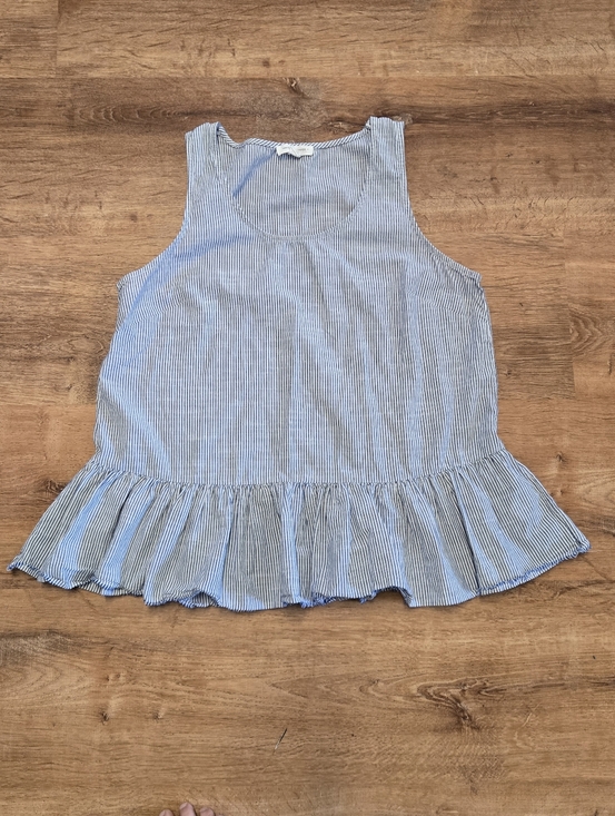 beachlunchlounge Tops - beachlunchlounge Blue and White Striped Ruffle Hem Tank Top Large